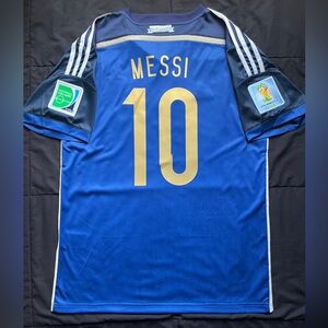 Messi #10 Argentina Away M-XL Soccer Jersey Retro Away 2014 Sleeve Badges